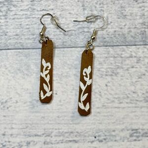 Brown and White Floral Earrings